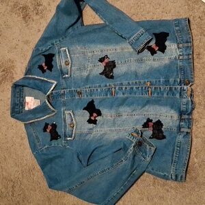 Quacker Factory Women's Denim Jeweled Scottie Dog Jacket Large
